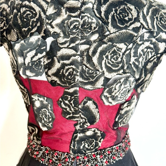Peggy Jennings COUTURE Black & Red Velvet Roses Emb Dress - Picture 6 of 12